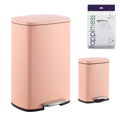happimess Connor 2-Piece Iron Trash Can, Flamingo Pink | 13.2 And 1.3 Gallons, Rectangular, Soft-Close Lid, Step Pedal, 20 Liners, 26" And 12" Height - color: Flamingo Pink