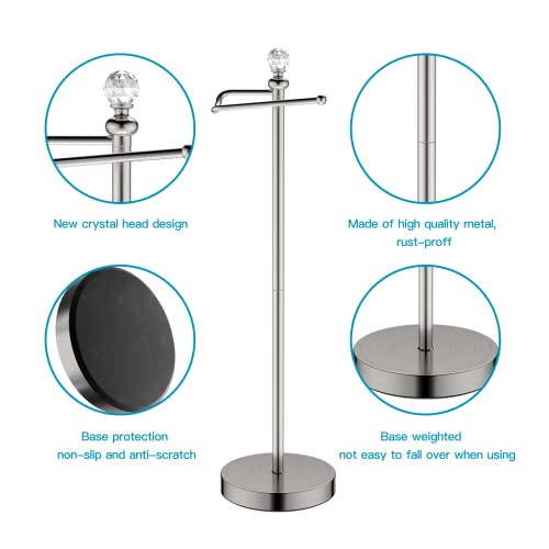 ROLABAM Toilet Paper Holder Stand with Crystal Head, Brushed Nickel Toilet Paper Holder Free Standing 24.4" H, Stand Up Toilet Paper Roll Holder for Bathroom, Floor Toilet Paper Storage - color: Brushed Nickel