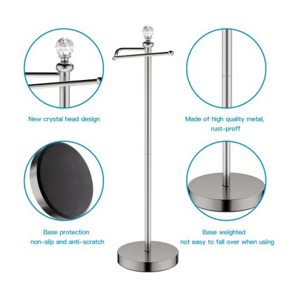 ROLABAM Toilet Paper Holder Stand with Crystal Head, Brushed Nickel Toilet Paper Holder Free Standing 24.4" H, Stand Up Toilet Paper Roll Holder for Bathroom, Floor Toilet Paper Storage - color: Brushed Nickel