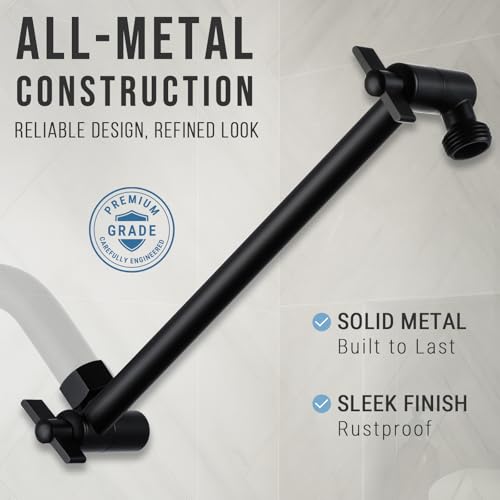 G-Promise All Metal Shower Head Extension Arm (Matte Black, 9.5 INCH) | Rise or Lower Shower Head, Height & Angle Adjustable Extender, Anti-Leak, Firmly Secure Shower Head, Easy to Install - color: Matte Black