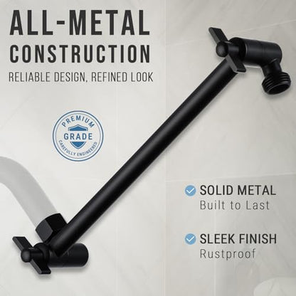 G-Promise All Metal Shower Head Extension Arm (Matte Black, 9.5 INCH) | Rise or Lower Shower Head, Height & Angle Adjustable Extender, Anti-Leak, Firmly Secure Shower Head, Easy to Install - color: Matte Black