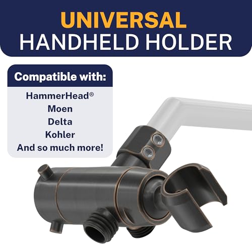 HammerHead Showers Solid Metal 3-Way Shower Diverter Valve with Shower Head Holder, Universal Splitter for Handheld Spray Wand and Rain Showerhead, Oil Rubbed Bronze - color: Oil Rubbed Bronze