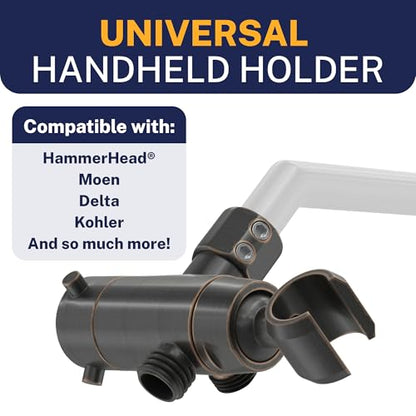 HammerHead Showers Solid Metal 3-Way Shower Diverter Valve with Shower Head Holder, Universal Splitter for Handheld Spray Wand and Rain Showerhead, Oil Rubbed Bronze - color: Oil Rubbed Bronze