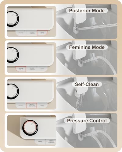 Ultra-Slim Bidet Attachment for Toilet Dual Nozzles Feminine & Rear Wash Bidet Toilet Seat Attachment Non Electric Self Cleaning Adjustable Water Pressure, Rear Wash (KB001)