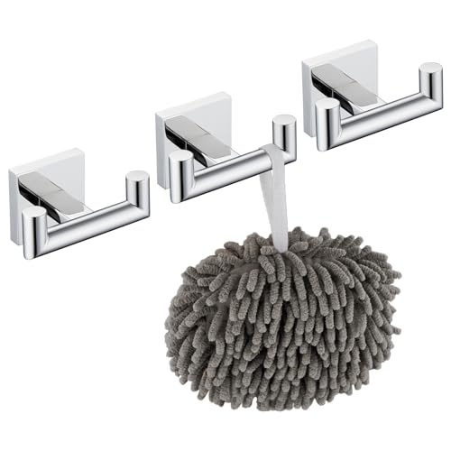 KOKOSIRI Robe Hook Bathroom Double Towel Coat Hooks for Bath Kitchen Wall Mounted, 3 Pack Chrome Stainless Steel B1015CH-P3 - color: Polished Chrome, size: 3 Pack