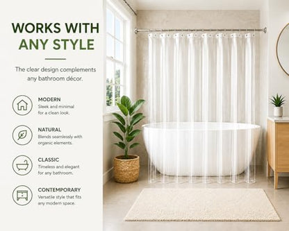Clear Shower Curtain, 72x72 | Odorless Plastic with Magnets, Washable Long Bathroom Curtain, Premium PEVA Waterproof, Rust-Proof