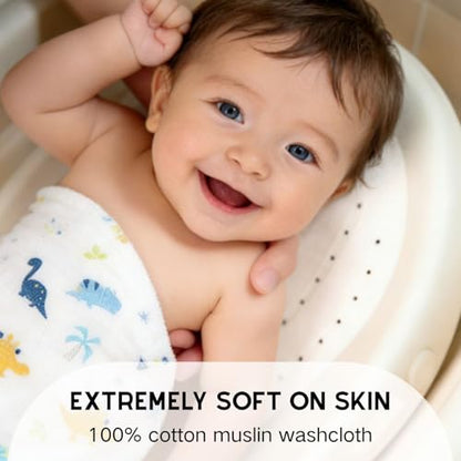 MALOMME Muslin Baby Washcloth 8 Pack - Soft & Absorbent Washcloth 6 Layer Natural Cotton Wash Cloths for Newborn Infant Toddler 10”x10” Large Gentle Face Towel for Sensitive Skin - Multi Pattens