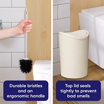 Superio Bathroom Trash Can with Toilet Brush Set Eco Friendly Modern Small Waste Basket Plastic Garbage Can with Swing Lid and Toilet Bowl Cleaner Bathroom Accessories Set