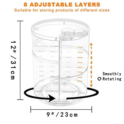 Rotating Makeup Organizer, DIY 8 Adjustable Layers Spinning Skincare Storage, Cosmetic Display Case with Brush Holder and Perfume Tray, Multi-Function Vanity Bathroom Countertop Organizer Clear - color: Clear
