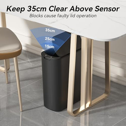 FRESHLIX 5 Gallon Bathroom Automatic Trash Can with Lid, Motion Sensor Touchless Trash Bin,Smart Electric Slim Waterproof Garbage Bin for Toilet, Office, Kitchen, Bedroom, Living Room (Black) - color: Black