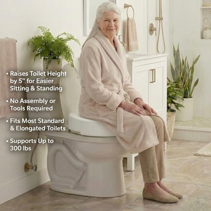 NOVA Toilet Seat Riser – Adds 5” of Height, Raised Toilet Seat with 300 lb Weight Capacity, Universal Fit, Slip-Resistant Bathroom Safety Aid for Elderly & Seniors - style: Without Arm
