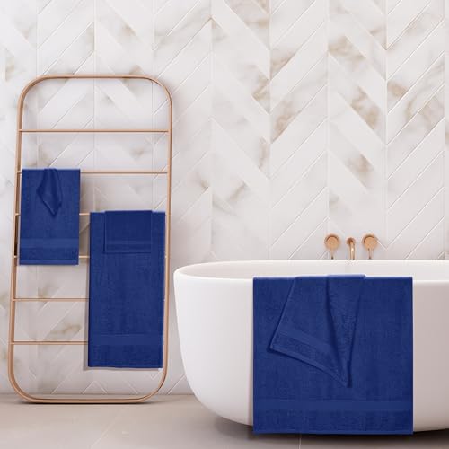 BOUTIQUO 6 Pack Cotton Towel Set, Contains 2 Bath Towels 27x54 inch, 2 Hand Towels 16x24 inch & 2 Wash Coths 12x12 inch, Ideal Everyday use, Ultra Soft Compact & Lightweight - Navy Blue - color: Navy Blue, size: 6 Piece Towel Set