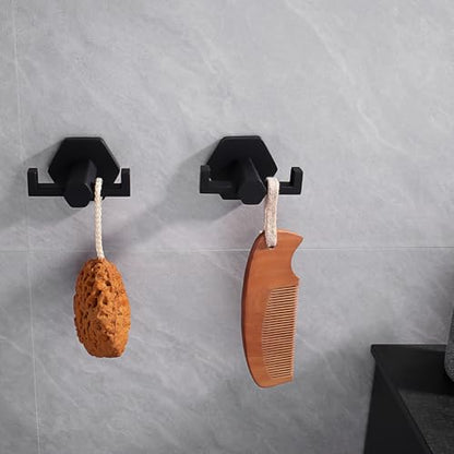 GERZWY Matte Black Coat/Robe Clothes Hook for Bath Kitchen Modern Hotel Style, Stainless Steel Bathroom Double Towel Hook Wall Mounted 2 Pack - color: Black