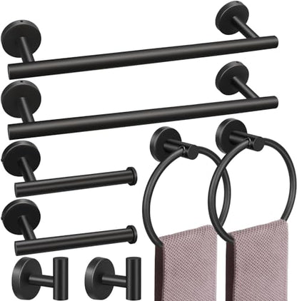 8 Pieces Bathroom Towel Rack Set, Includes 2PCS 23.6 inch Towel bar, 2PCS Towel Hook, 2 PCS Towel Ring, 2PCS Toilet Paper Holder-Matte Black Bathroom Accessories Sets - color: Matte Black, size: 8pcs-24inch