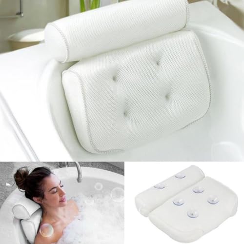 PRETYZOOM Non-Slip Bath Pillow with 6 Suction Cups, Air Mesh Tub Head and Neck Support for Adults, Spa Bathroom Cushion for Soaking and Relaxation