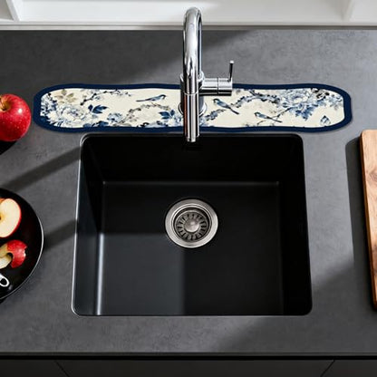 2 Pcs Irregular Shape Kitchen Sink Splash Guard Faucet Mat Flower and Bird Painting Pattern Faucet Mat for Sinks Chinese Style Absorbing Drying Mats for Kitchen Bathroom, 23.6x5.5inch - color: Flower and Bird