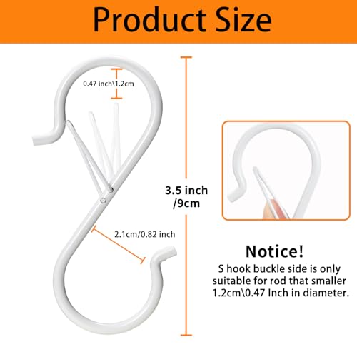 12 PCS S Hooks for Hanging with Safety Buckle, Heavy Duty Metal S Hooks | 3.5 inch S Shaped Hanger Hooks for Hanging Kitchen Utensil, Cups Pots Pan Closet Plants Purse Bags Hats (White) - color: White