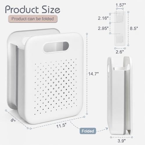 Goderewild Collapsible Laundry Basket, Space-Saving Wall-Mounted Hamper, Detachable Hanging Organizer for Home, Dorms, RVs, Measures 11.8" x 8" x 14.7" In (White) - size: S