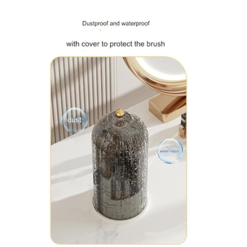 Concealed Toothbrush Holder, Toothbrush Organizer with Cover, Covered Makeup Brush Holder, Bathroom Counter Organizer, 360 Rotating Waterproof Dustproof Toothpaste Holder, for Vanity(Egg custard+trans - color: Egg Custard+transparent Black
