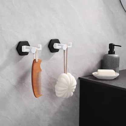 GERZWY White & Black Bathroom Double Towel Hook Stainless Steel Coat/Robe Clothes Hook for Bath Kitchen Modern Hotel Style Wall Mounted 2 Pack - color: White & Black