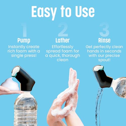 Refillable Caps, 2 Pack - Universal Fit Turns Most Disposable Water Bottles Into A Hand Washing Station - Includes Refillable Soap Reservoir - Conveniently Sized to Take on The Go - color: Black