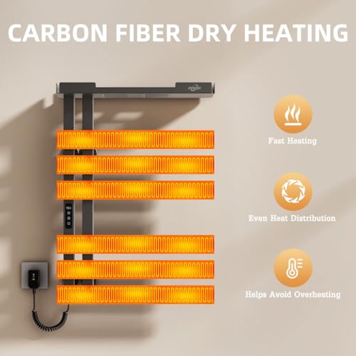 Smart Heated Towel Rack with Shelf,Electric WiFi Towel Warmer Rack App & Voice Control,Towel Drying Rack Wall Mounted,Towel Warming Rack with Led Timer,115-155℉,Flat Widen 6 Bar,Gray - color: Gray