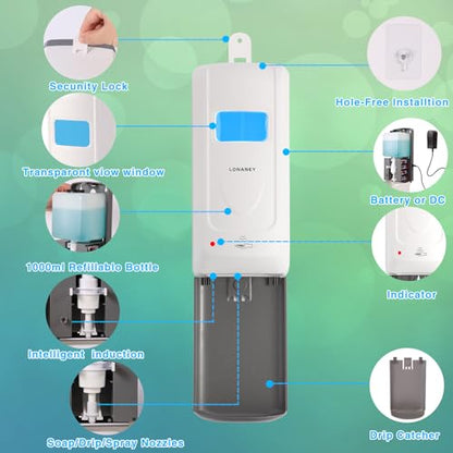 Touchless Automatic Foaming Hand Soap Dispenser Wall Mount, Motion Sensor Foam Liquid Refill Bottle Sanitizer Dispensing for Bathroom Kitchen Home Farmhouse Station - color: 1305-white