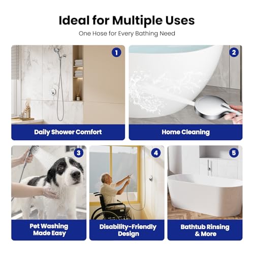 JOMOO 71-Inch Extra Long Shower Hose, Stainless Steel Shower Hose Replacement with Anti-Kink Flexible Design, Universal 1/2" for Bathroom Hand held Showerhead, Chrome - color: Chrome, size: 71 Inch