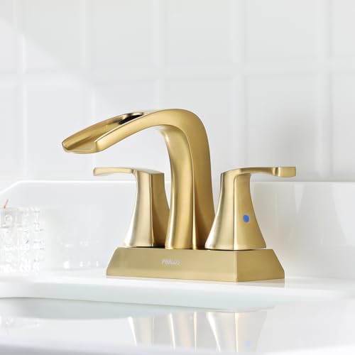 2 Handles Waterfall Bathroom Faucet with Metal Pop-up Drain and Faucet Supply Lines, Brushed Gold, Doris 1406808 - color: Brushed Gold