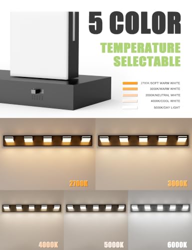 VOLISUN Modern 5-Light, 40-Inch Black Bathroom Vanity Light Fixtures Over Mirror, 5CCT Dimmable, Energy Efficient, ETL Certificated - color: Matte Black-5CCT, size: 40-Inch