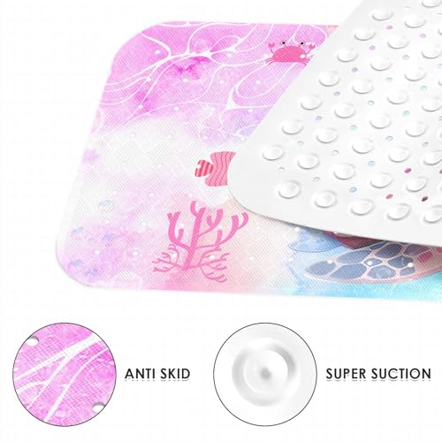 Cute Pink Sea Turtle Bathtub Shower Mat Marine Life Ocean Flower Non-Slip Tub Mat Extra Long Bath Floor Mats 40X16 Inch Machine Washable for Bathroom Tub Bath Mat for Toddler and Baby - color: Pink Sea Turtle