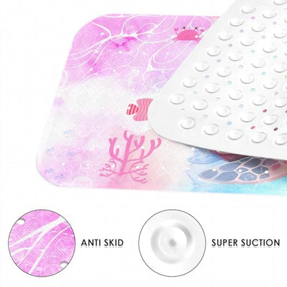 Cute Pink Sea Turtle Bathtub Shower Mat Marine Life Ocean Flower Non-Slip Tub Mat Extra Long Bath Floor Mats 40X16 Inch Machine Washable for Bathroom Tub Bath Mat for Toddler and Baby - color: Pink Sea Turtle