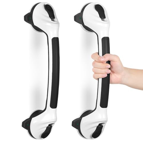 KVANT Shower Grab Bars for Seniors, 16.5 Inch Shower Handle (Black White) | Safety Signal Indicators, Strong Suction Cup, Easy Installation, No Drill, Removable, Anti-Slip, Waterproof - color: Black/White