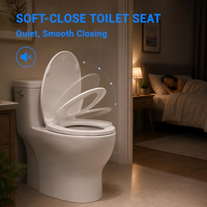 KHE Round Toilet Seat with Built-In Toddler Seat, Soft Close, 16.5 Inch | Quick Release for Easy Cleaning, Non-Slip Bumpers, Durable PP, White - size: Round 16.5'' with Toddler Seat