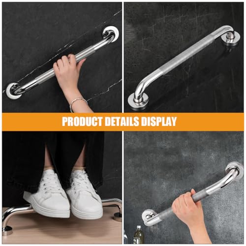 Toyvian Stainless Steel Handrail Non-Slip Grab Bar 50cm Textured Bathroom Safety Rail for Shower and Toilet Senior Disabled Support