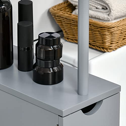 HOMCOM 54" Tall Bathroom Storage Cabinet, Freestanding, 2-Tier Shelf, Grey | Linen Tower, Drawers, Narrow Side Floor Organizer - color: Grey