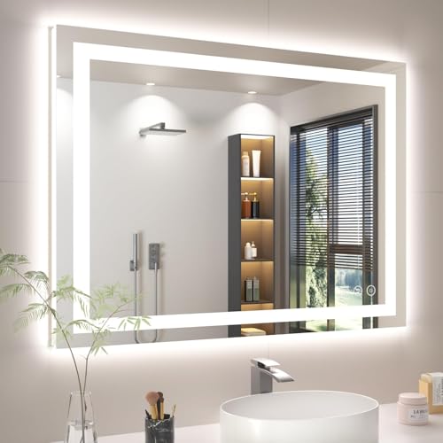40x30 LED Bathroom Mirror with Anti-Fog, Backlit & Front Lights, Memory | Dimmable 3 Color CRI 95+ Shatterproof Tempered Glass ETL Listed for Safety Lighted Bathroom Vanity Mirror for Wall - size: 40"L x 30"W