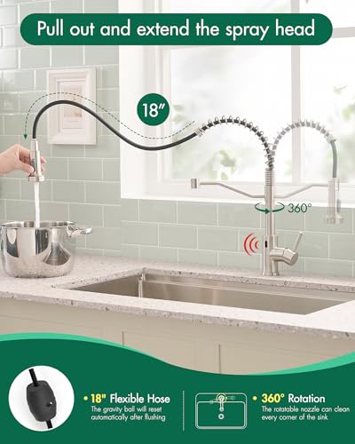 AIMADI Touchless Kitchen Faucet with Pull Down Sprayer,Brushed Nickel | Motion Sensor Kitchen Sink Faucet,Smart Hands Free,Stainless Steel Spring Faucets for Farmhouse RV Utility Sink - color: Brushed Nickel-1