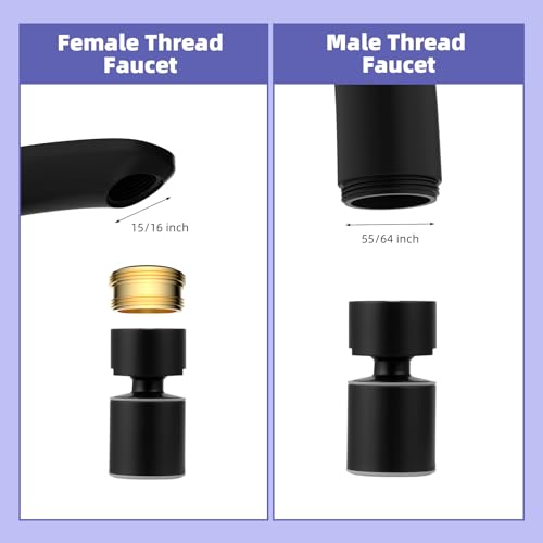 Hibbent NSF/ANSI/CAN 61 Certified Faucet Aerator, 360 Degree Swivel Kitchen Sink Aerator, CUPC Certification Dual-function Sprayer Faucet Replacement Part 55/64 Inch Female Thread - Matte Black - color: Matte Black