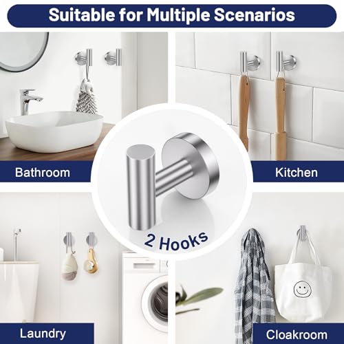 Brushed Nickel Bathroom Hardware Set, 4-Piece Towel Holder Set Include Double Bases Toilet Paper Holder,Towel Ring and 2 Towel Hooks Stainless Steel Wall Mounted Bathroom Hardware Accessories Set - color: Brushed Nickel, size: Set B