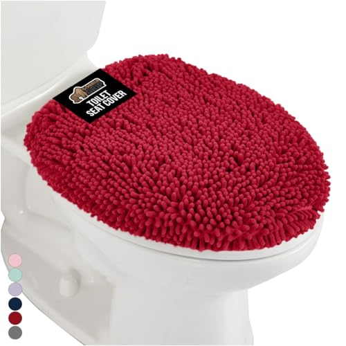 GORILLA GRIP Soft Chenille Bathroom Toilet Lid Cover, Machine Washable Seat Covers, 19.5x18.5, Stays in Place Rubber Backing, Fits Most Round, Elongated and Oblong Lids, Accessories Decor, Red - color: Red, style: Chenille