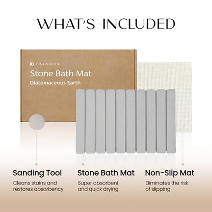 Day Moon™ Foldable Stone Bath Mat, Diatomaceous Earth Shower Mat, Non-Slip Super Absorbent Quick Drying Bathroom Floor Mat, Natural, Easy to Clean (23.6 x 15.35 Dark Grey)