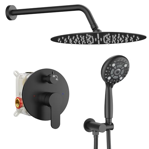 SR SUN RISE Shower Faucet - 12 Inch Multifunctional High Pressure Shower Head System with Handheld Shower Head Fixtures - Valve Included - Matte Black - color: Matte Black, size: 12 Inch
