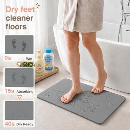 AWW Stone Bath Mat, Diatomaceous Earth, Swan Pattern | Quick-dry diatomaceous earth, One-piece stone mat, Non-slip underpad, Easy clean, animal pattern.