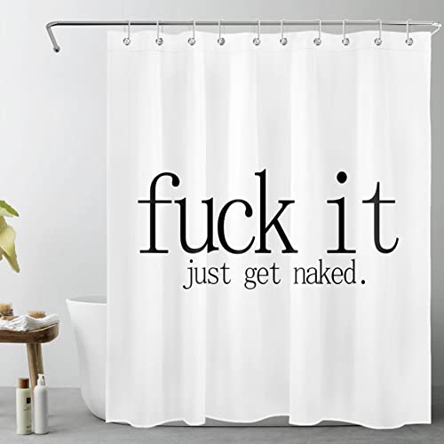 LB Modern Fuck IT Get Naked Shower Curtain Black and White Funny Shower Curtains for Bathroom Decor Bath Curtains Polyester Fabric 60x72 inch Bathroom Curtains Shower Set with Hooks - color: White, size: 60"W x 72"L (Pack of 1)
