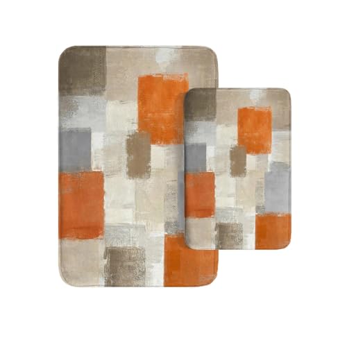 Britimes Modern Abstract Art Bathroom Rug Mat Set of 2, Orange and White Washable Cover Floor Rug Carpets Floor Bath Mat Bathroom Decorations 16x24 and 20x32 Inches - color: Abstract 5