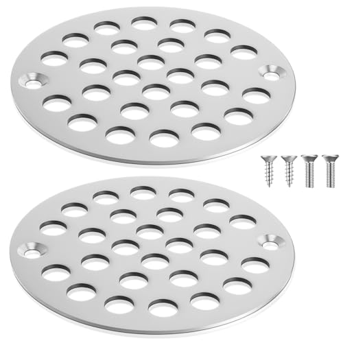 2pcs 4 Inch Stainless Steel Round Screw-in Shower Drain Cover Replacement Easy-to-Install Floor Drain Grate with Screws Brushed Nickel - color: Brushed Nickel