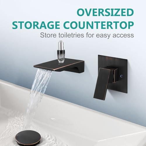 Wall Mount Bathroom Faucet, Waterfall Tub Filler, Bronze | SUS304 Waterfall Spout, Rough-In Valve, Single-Handle Control, 1/2-Inch NPT, Flexible Handle Placement - color: Bronze