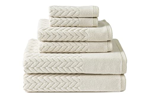 Texere 100% Organic Cotton Jacquard 650 GSM Premium Bath Towel Sets - Extra Absorbent Quick Dry and Plush, 2 Large Bath Towels, 2 Hand Towels, 2 Washcloths (Cable, Birch, 6 Piece) - color: Birch (Cable)