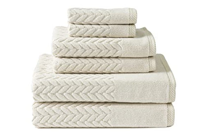 Texere 100% Organic Cotton Jacquard 650 GSM Premium Bath Towel Sets - Extra Absorbent Quick Dry and Plush, 2 Large Bath Towels, 2 Hand Towels, 2 Washcloths (Cable, Birch, 6 Piece) - color: Birch (Cable)